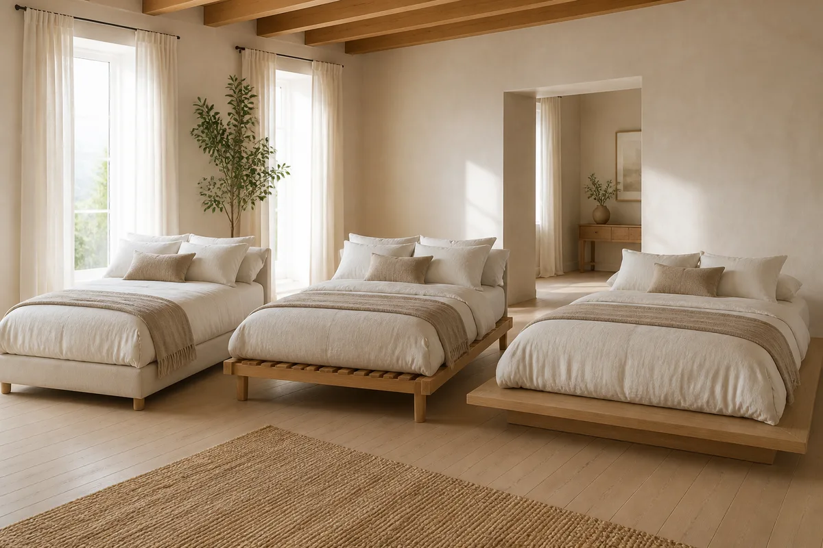 Comparaison de trois types de sommiers dans un intérieur épuré aux tons naturels